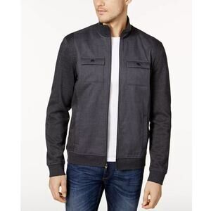 Alfani Reyes Men's Mixed-Media Casual Zip Shirt Jacket In Charcoal Heather XXL